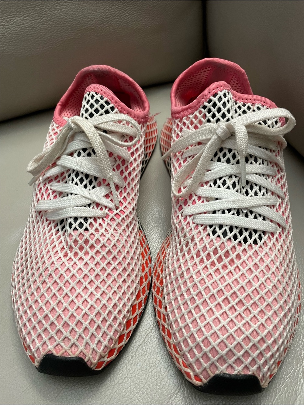 Adidas  Pink and White Mesh Lace-Up Sneakers Sz.9.5